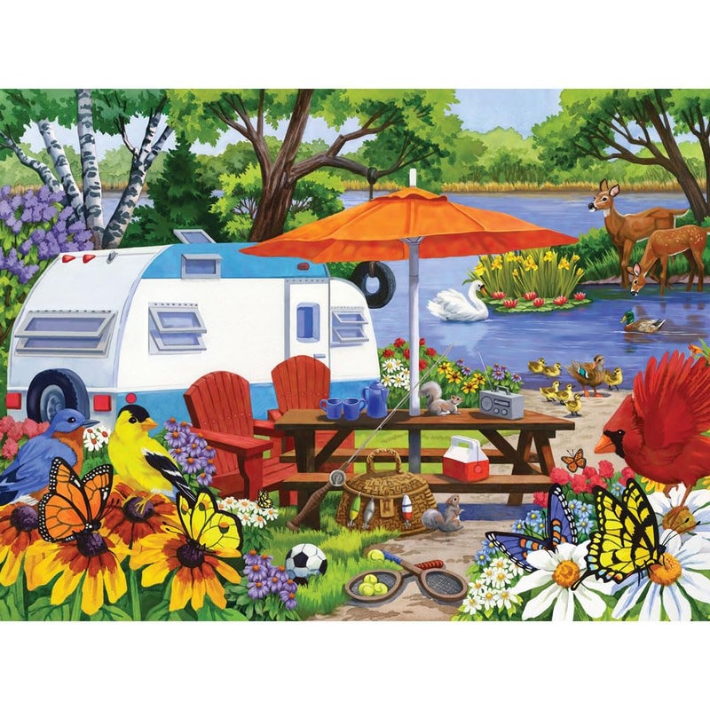 Bits and Pieces 500 Piece Puzzles for Adults - Large 18" x 24" Jigsaw Puzzles 500 Pieces Camping Scene with Lake and Wildlife, Random Die Cut, No 2 Pieces Alike, The Old Campground - Image 2